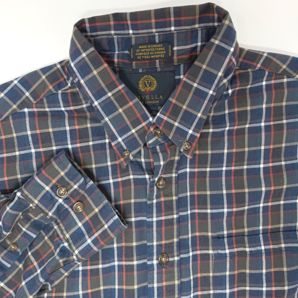 Viyella‎ Mens XL Plaid Button Down Shirt Cotton Wool Blend Traditional Fit